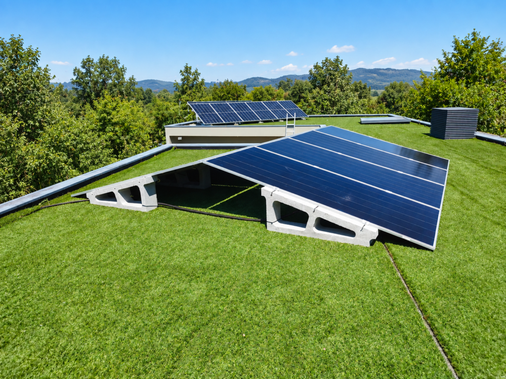 Instalação solar residencial em cobertura verde